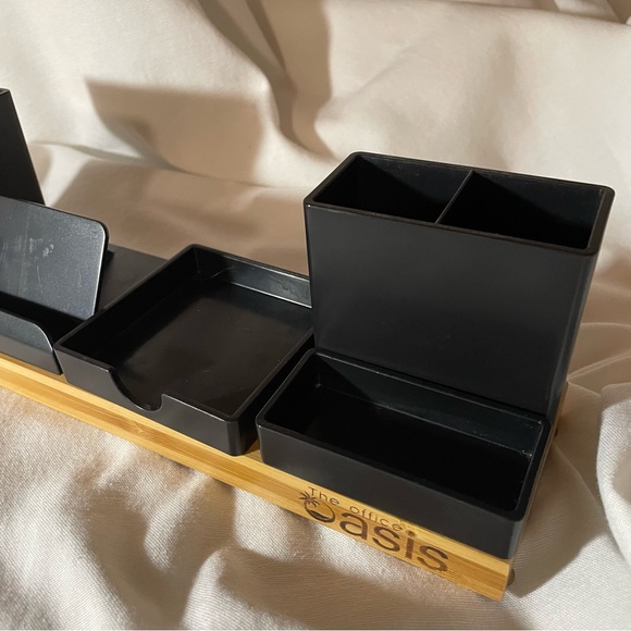 Customizable Black Desk Organizer with Bamboo Base - Customizable Trays - Picture 2 of 3